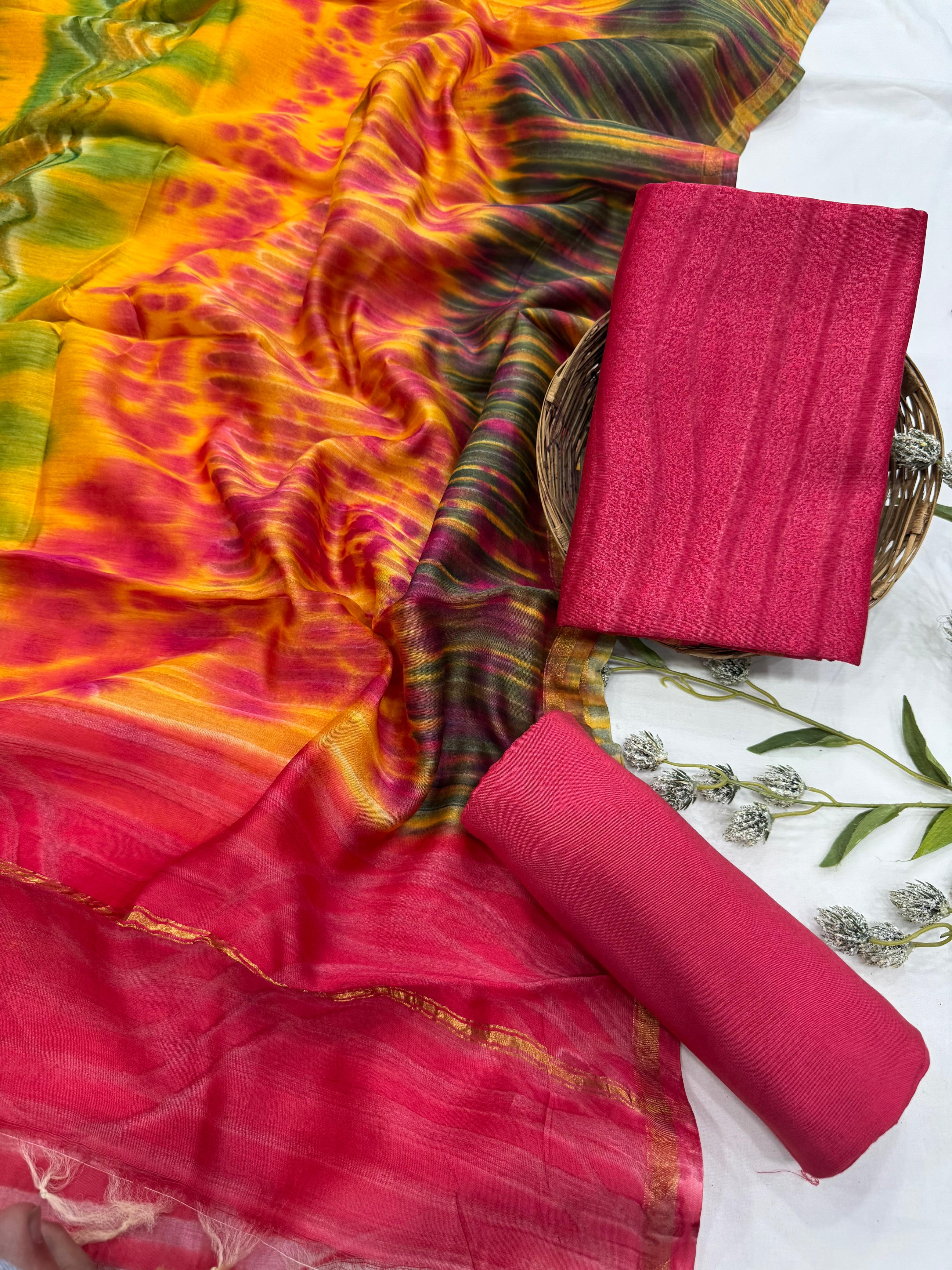 Wholesale Chanderi Silk Handblock Printed Dress Material – Pink Stripes Design, Artisan-Crafted in Rajasthan for Designers, Boutiques, and Bulk Orders